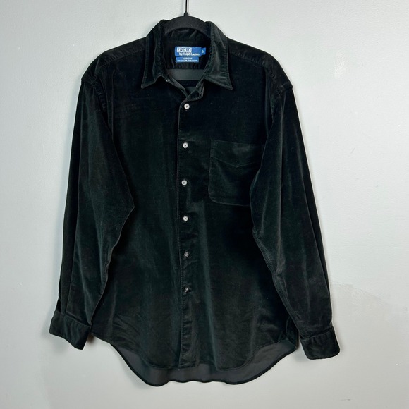POLO Ralph Lauren Shirt Men's Large Marlowe Velvet Corduroy Black button down - Picture 1 of 6